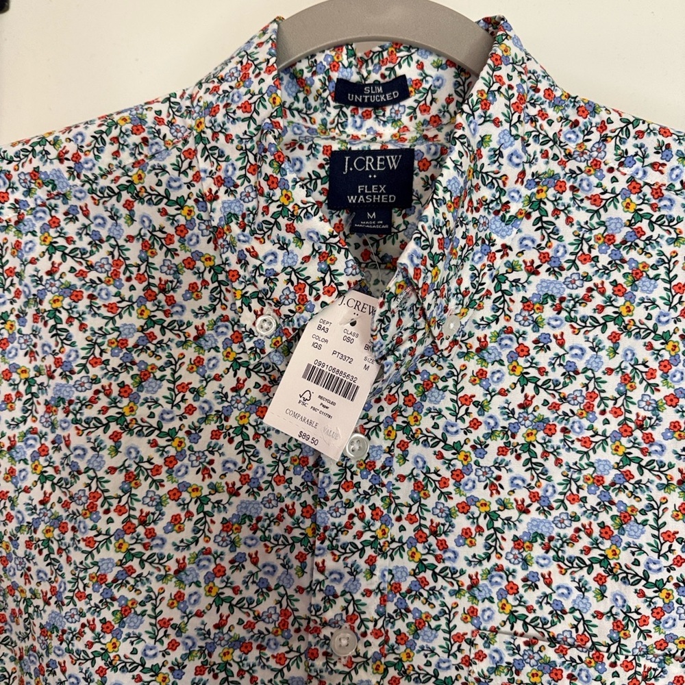 J.Crew Slim Untucked Floral Button-Down Shirt | Flex Washed | Size M | NWT